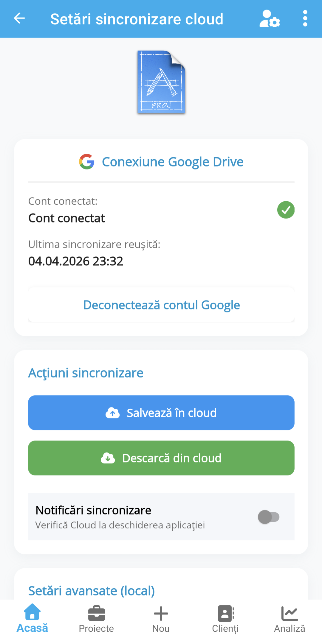 Ecran ProMobile — controlul bugetului proiectelor
